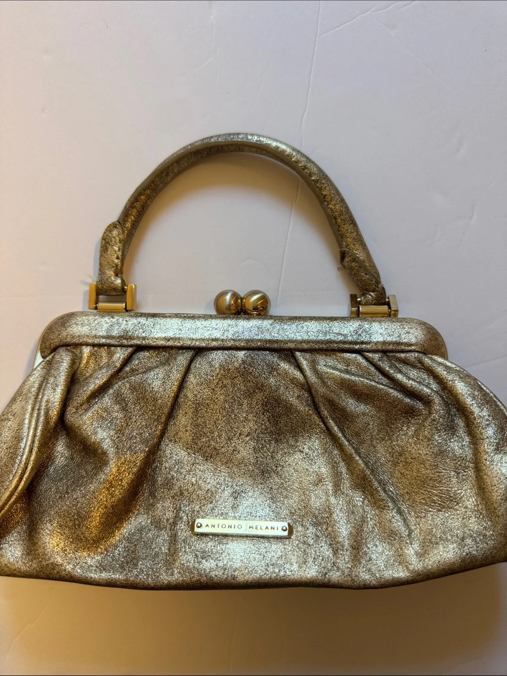 ANTONIO MELANI Metallic Gold Frame-Top Clutch